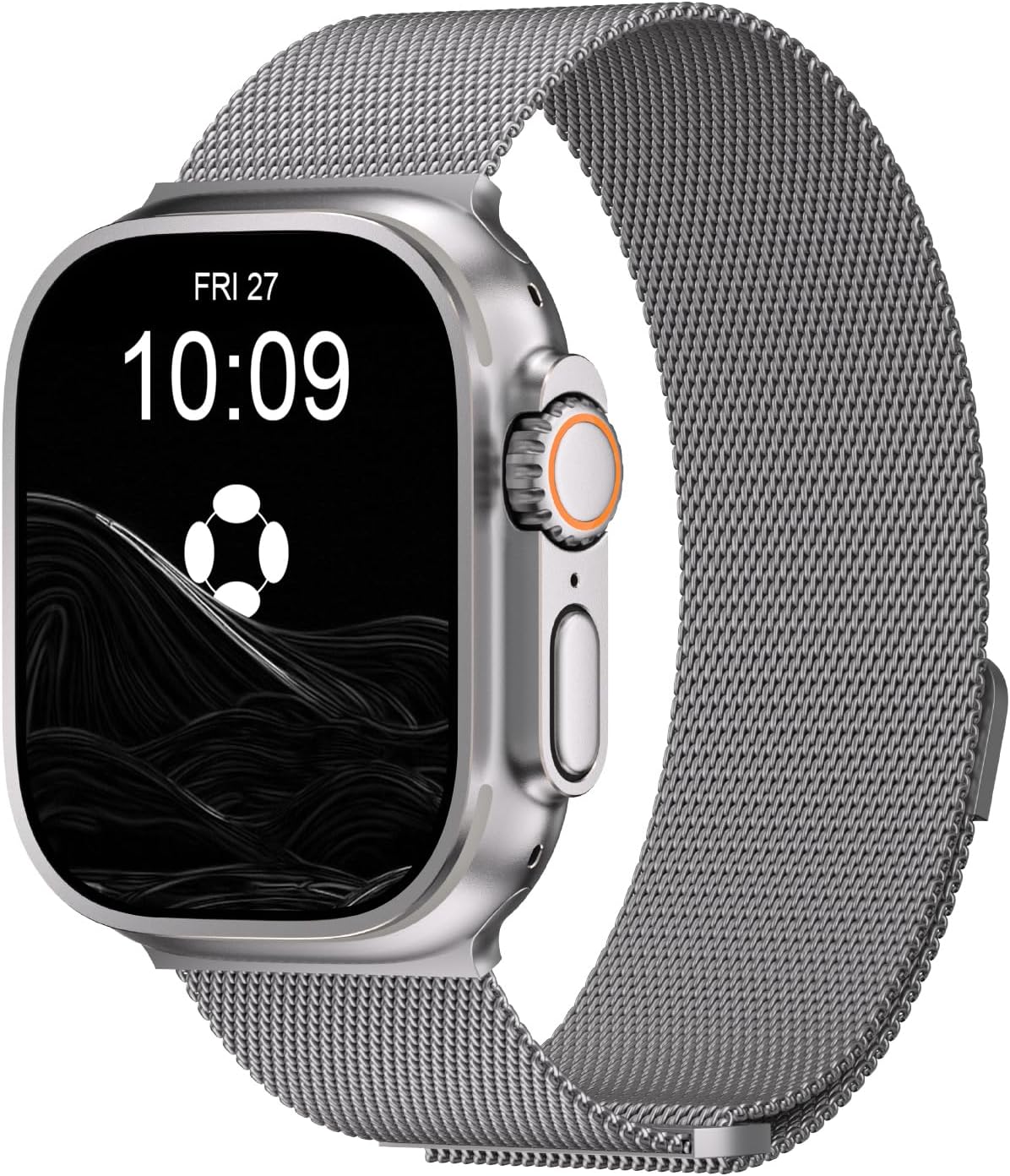 FINSTONE Stainless Steel Milanese Loop Compatible with Apple Watch Band Ultra 2/ Ultra 49mm - DLC Coating, Mesh Loop Magnetic Clasp Replacement for iWatch Bands Gifts for Men and Women