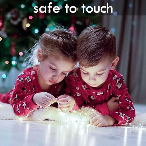 Vista 107 de Paquete de 4 100 luces LED que funcionan con pilas, con control remoto, luces parpadeantes impermeables de 33 pies con temporizador y 8 modos