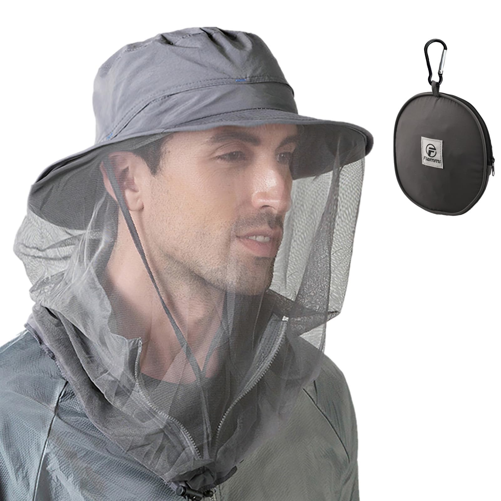 Flammi Mosquito Net Hat Safari Hat UPF 50+ Sun Protection Boonie Hats for Men with Neck Flap Fishing Hiking Hat for Men/Women