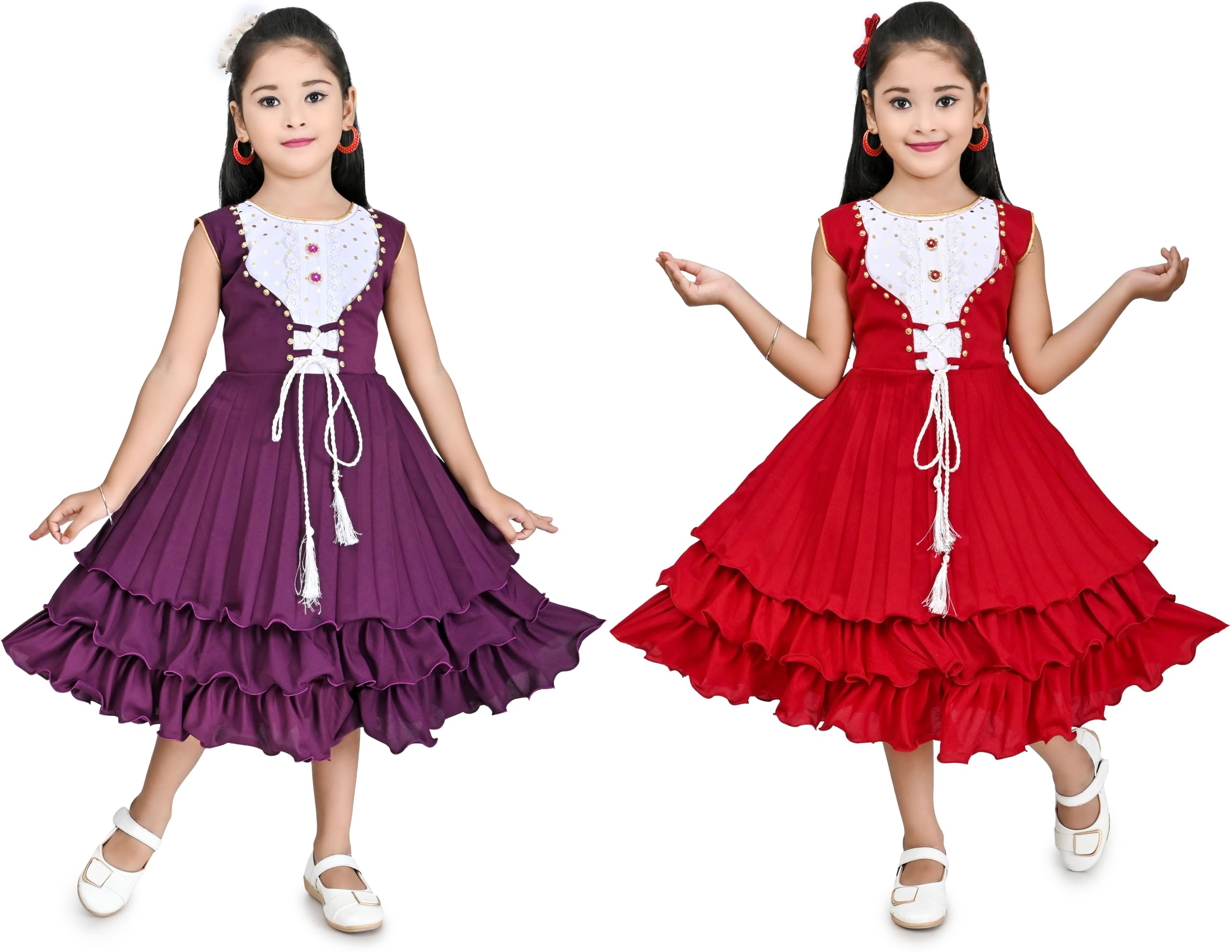 Girls Frock | Kids Designer Pleated Layered Dress | Sleeveless Fancy Midi Dress for Birthday, Wedding, Festival & Casual Wear-image-24