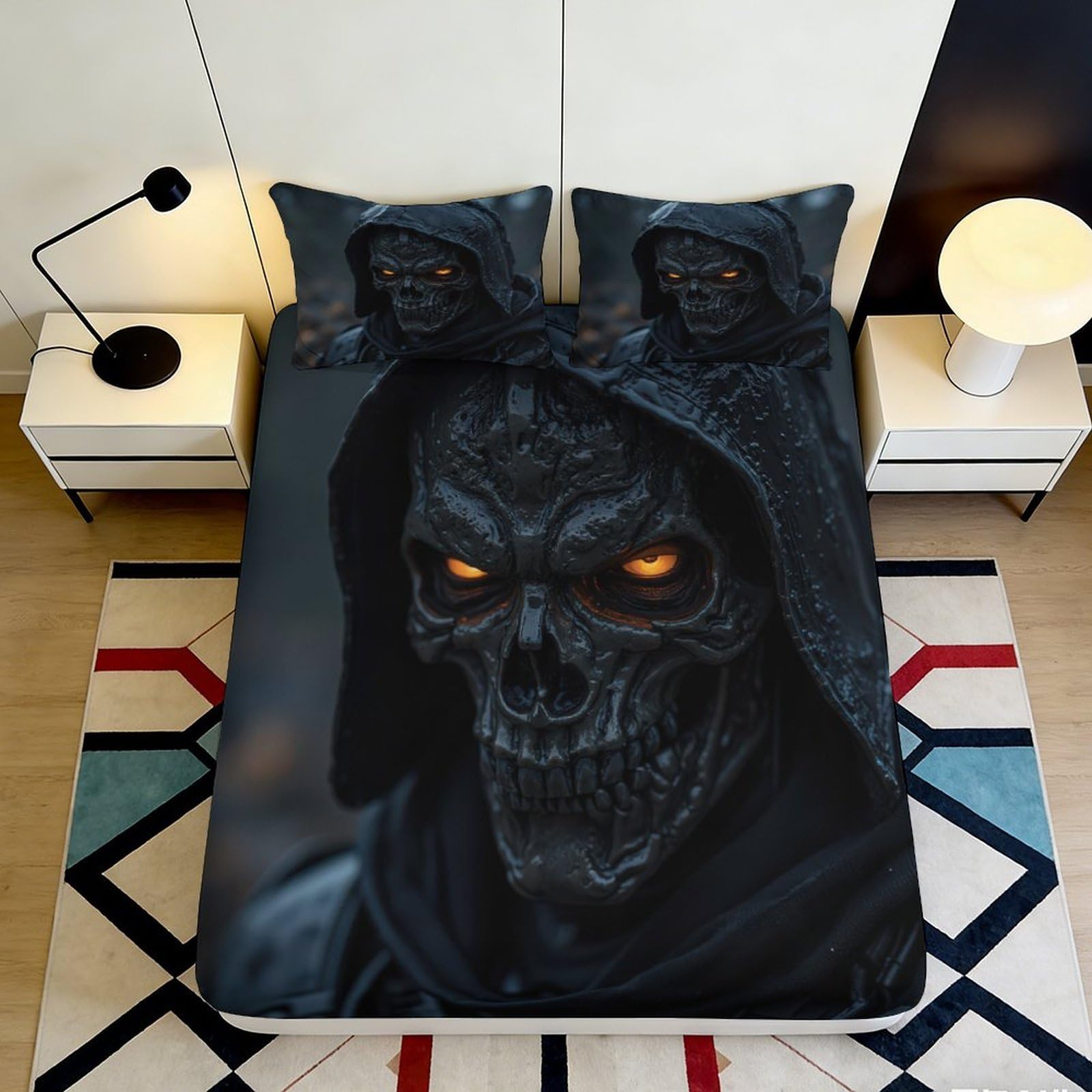 Kzqnxhjprl Style-7 3D Printed Dark Skull Fitted Sheet Microfiber Soft Breathable Gothic Skeleton Mattress Cover Bedroom Decor 90X200x25cm