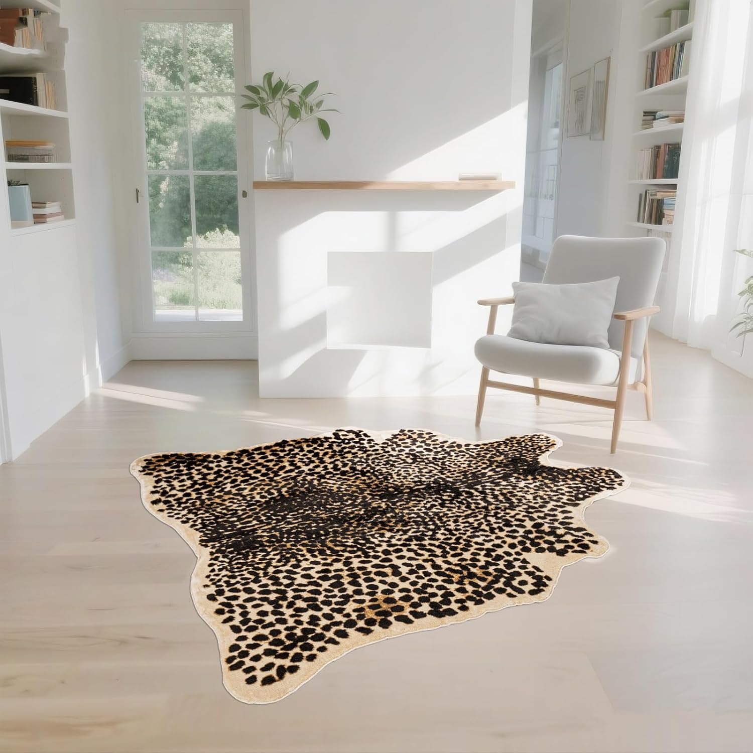 Fluffy Leopard Rug, Premium Cheetah Print Rugs, Soft Faux Fur Animal Carpet for Kids Room Bedroom, Living Room, Shaggy Teen Room Home Decor (Fluffy Cheetah Print 63 X 83 in)
