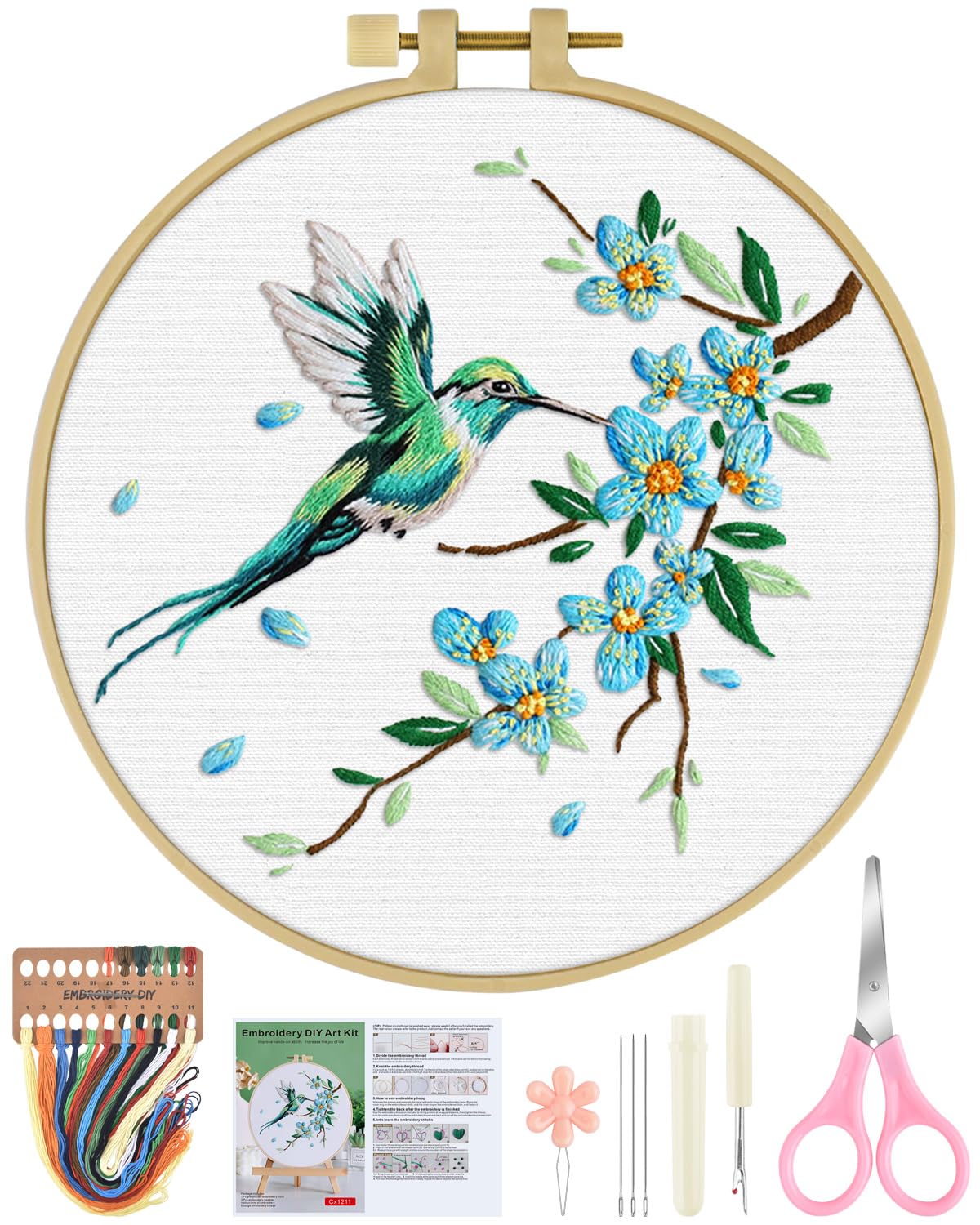 Beginner Embroidery Kit - Hummingbird Design -1
