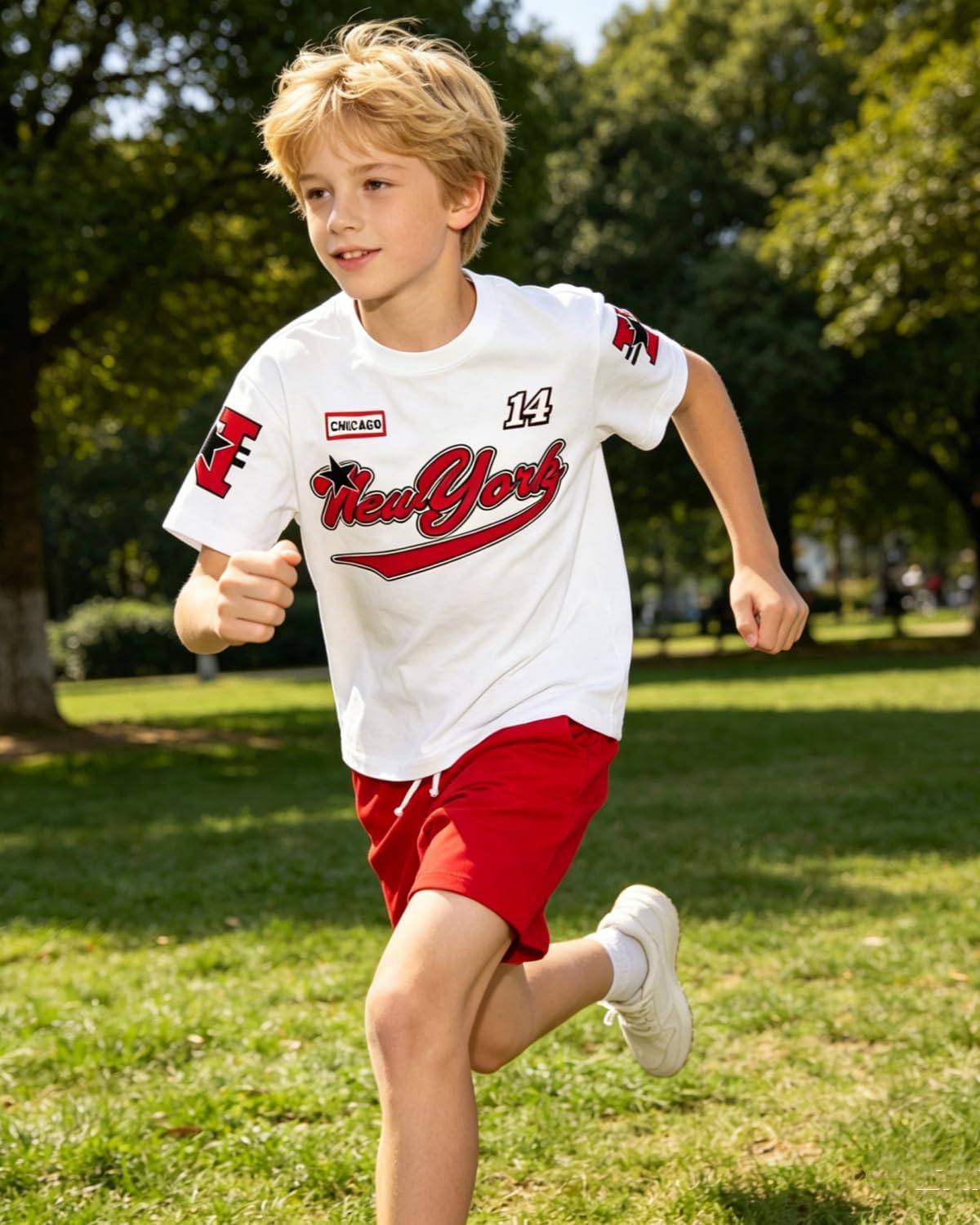 Boys Summer Clothes Letter Print Short-Sleeved T-Shirt & Shorts Set 2 Piece Teen Outfit Size 9-16 Years
