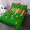BlessLiving Boys Double Size Bedding Set Kids Toy Pattern Duvet Cover Set Green 3 Piece Colorful Toy Blocks Comforter Cover Set for Teens Kids Boys Girls Double