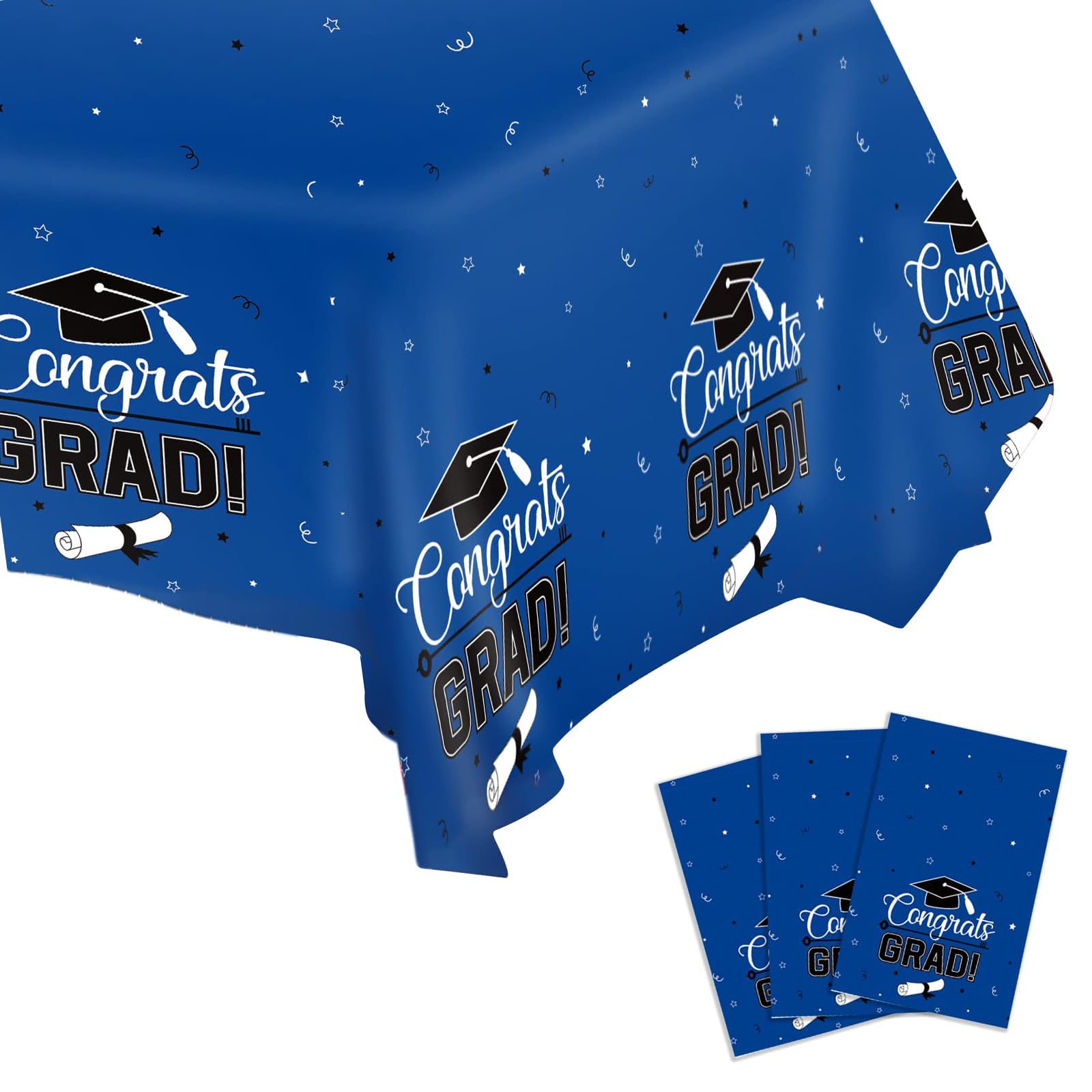 3 Pieces Graduation Tablecloth - Party Supplies and decorations - Large Blue Plastic Table Cover 108” x 54” for Memorable Graduation Celebrations