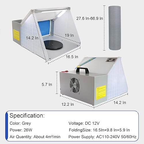 Miniatura 3 de Hotorda Cabina de pulverización portátil con 3 luces LED, almohadilla de filtro extra reemplazable extra, mesa giratoria y manguera de extensión de