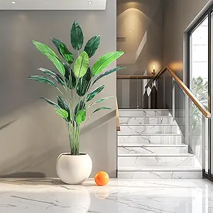 Artificial Bird of Paradise Plant 7FT(84in) Fake Palm Tree for Indoor Outdoor Modern Decor Faux Plants for Home Office Perfect Housewarming Gift with 20 Trunks Faux Leaves
