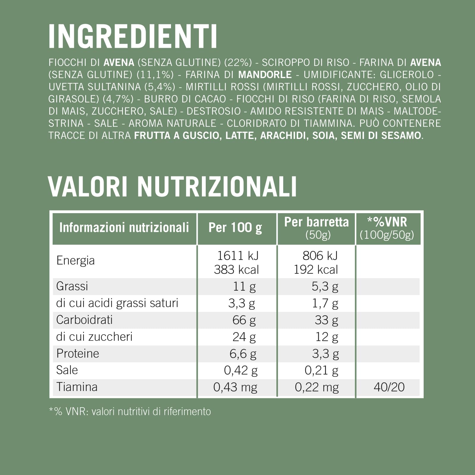 Enervit, Oat Bar Oat & Cranberry, Barretta all’Avena Senza Glutine con Mirtilli Rossi e Uvetta, con Vitamina B1, Snack Energetico per Sport Outdoor e Tempo Libero, 25 Barrette da 50g