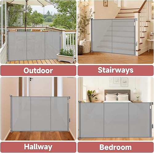 Miniatura 7 de Puerta retráctil reforzada para bebé, extra 38 pulgadas de alto, se extiende hasta 63 pulgadas de ancho, puerta de malla de instalación para