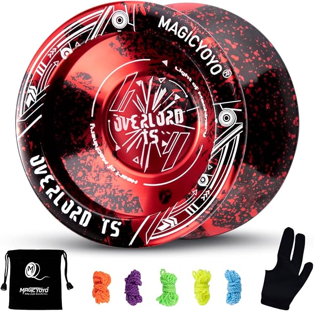 YOSTAR T5 Overlord Professional Yoyo for Adult, Unresponsive Yoyo for Kids Beginners, Aluminum Alloy Metal Yoyo, Tricks Yoyo with 5 Strings, Yo-Yo Bag, Glove (Black Red Gradient)
