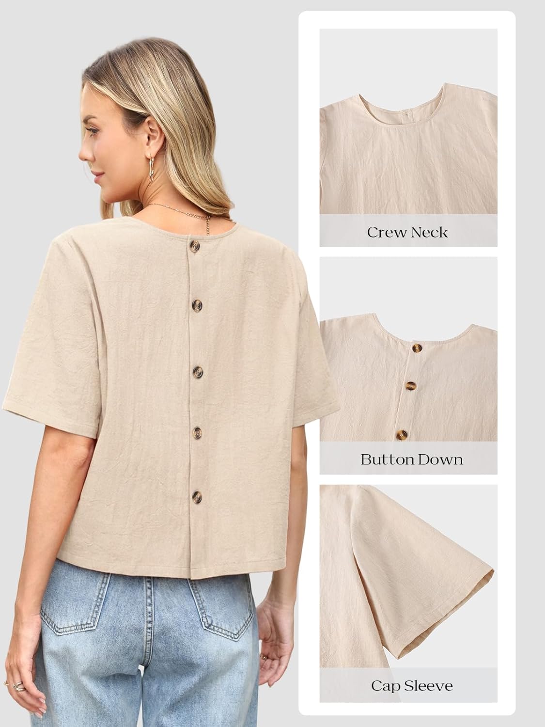 Celmia Womens Button Down Short Sleeve Cotton Shirt Summer Beach Blouse Dressy Casual Shirts Loose Fitting Tops - Image 3