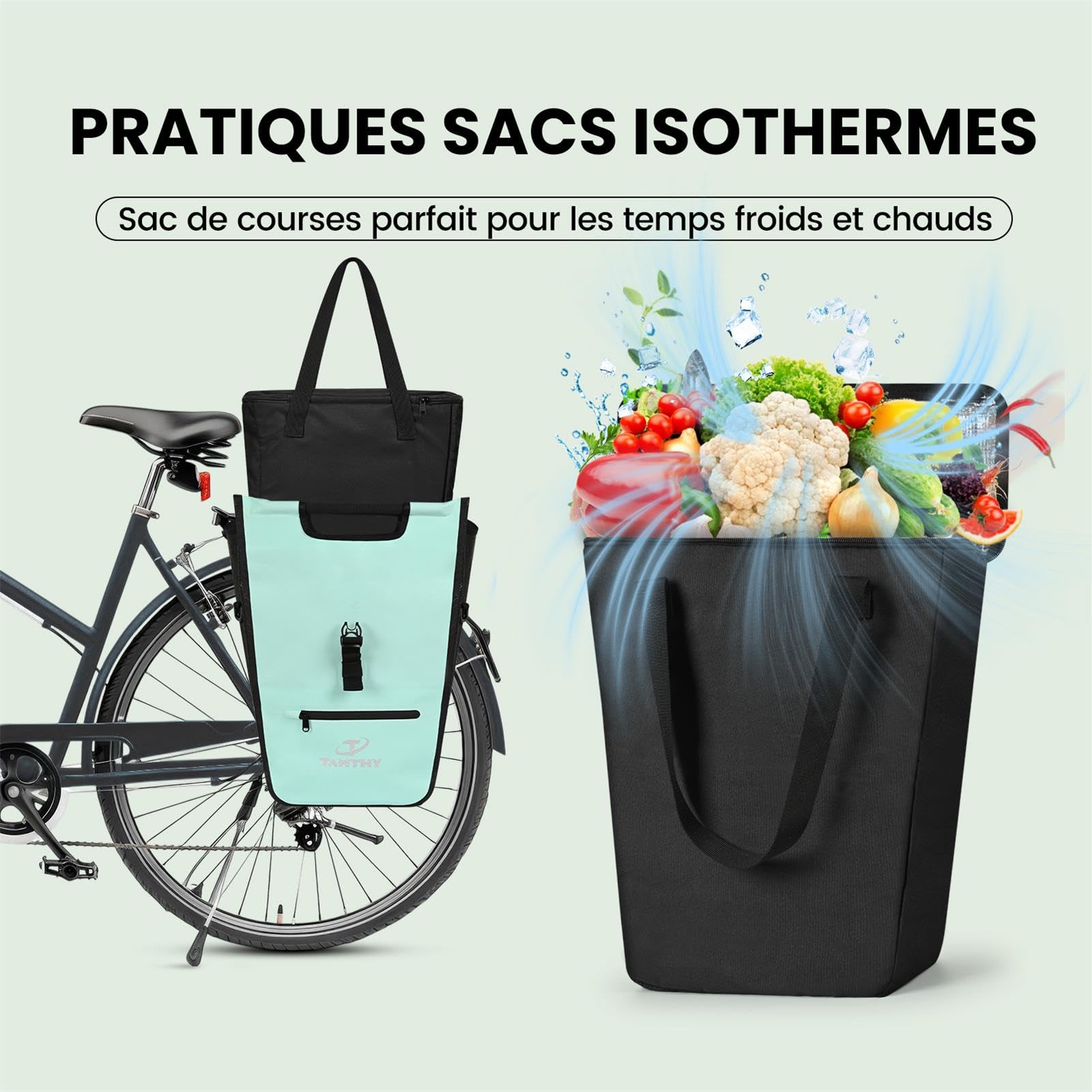 Sacoche Velo Porte Bagage Arriere avec Insert Réfrigérant Amovible, 3 in 1 Sac Velo, Sacoche à Bandoulière & Sacoches de Transport pour Shopping, VTT Outdoor, Sport (22-28 L)