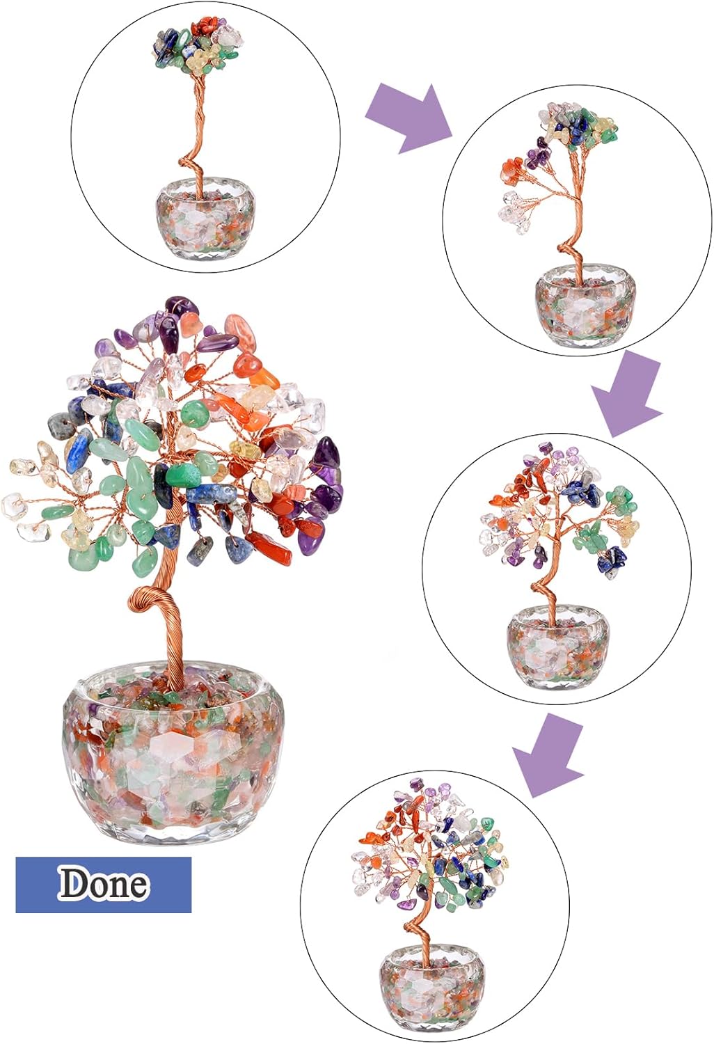 Top Plaza Healing Crystals Aquamarine Crystal Tree with Glass Base Handmade Natural Gemstone Life Tree Mini Bonsai Money Trees Good Luck Home Office Desk Decor - Image 6