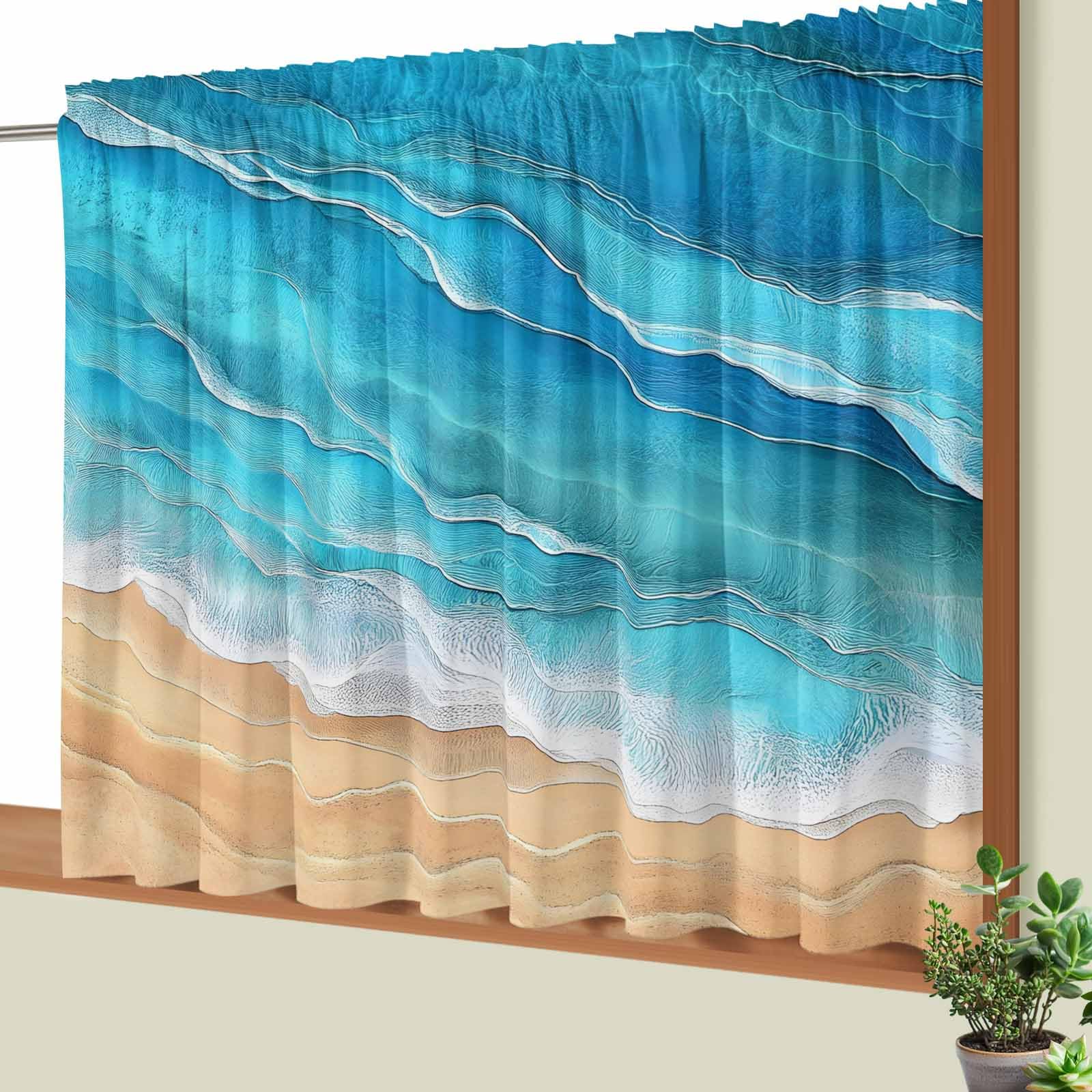 Amazon.co.jp: Koboosousyo カーテン カフェカーテン 80×60cm 海 波