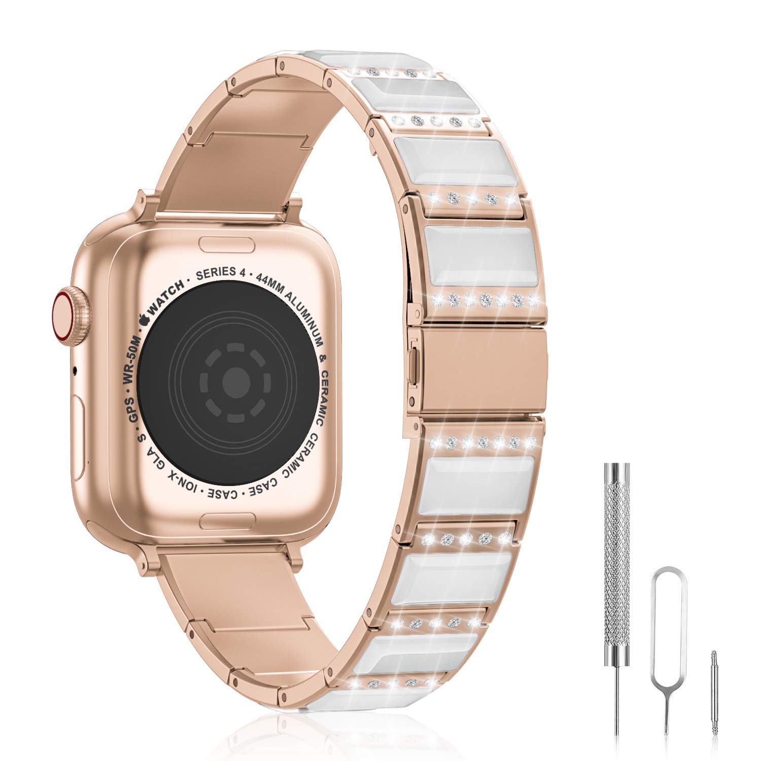 Compatible with Apple Watch Band 40mm 38mm Series 5 Series 3, Stainless Steel iWatch Band 38mm 40mm Womens Bling Bands Bracelet Metal Watch Strap Wristband for iWatch SE Series 6 5 4 3 2 1, Rose Gold