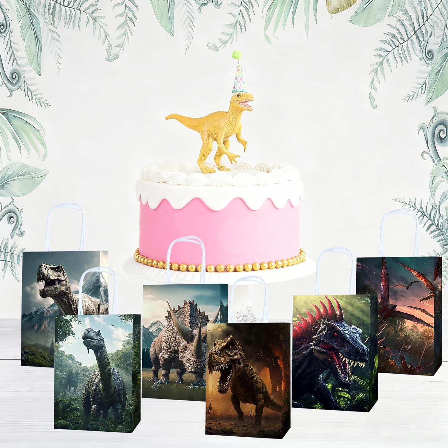 Kiooaci 24 Pcs Dinosaur Gift Bags with Handle, Dinosaur Paper Goodie Bags Dino Candy Treat Snack Bags for Birthday Decorations Party Supplies
