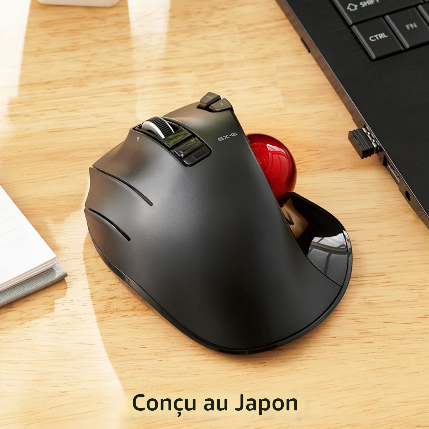 Elecom EX-G M-XT4DRBK-G Souris trackball pour gaucher, sans Fil, 2,4 GHz, contrôle du Pouce, Fonction à 6 Boutons, Design Ergonomique, Red Ball, Windows11, macOS