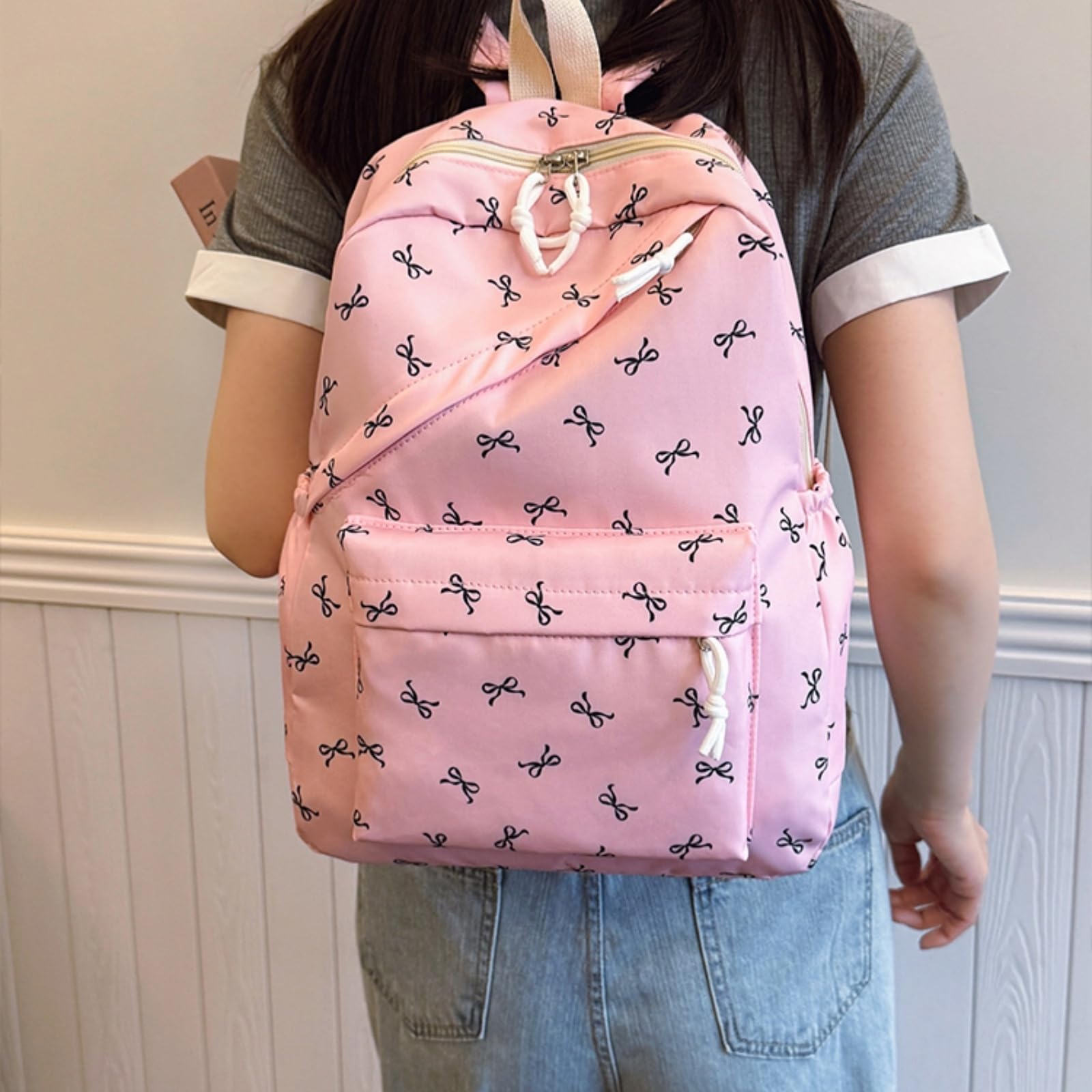 Zaino Nero Rosa Arco Stampa Zaino, Carino Grande capacità Laptop Borsa per Ragazze Tornare A Scuola Viaggio Giornaliero-Sky Blue