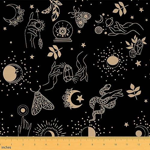 Tela de estilo gótico de The Yard, tela de tapicería de estrellas, luna, cielo estrellado, planeta y galaxia, para sillas, sofá, polilla serpiente,