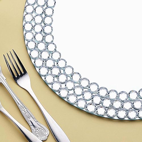Miniatura 7 de Efavormart - Juego de 2 platos redondos de cristal con espejo plateado de 13 pulgadas con borde de cuentas de diamante para eventos de catering,