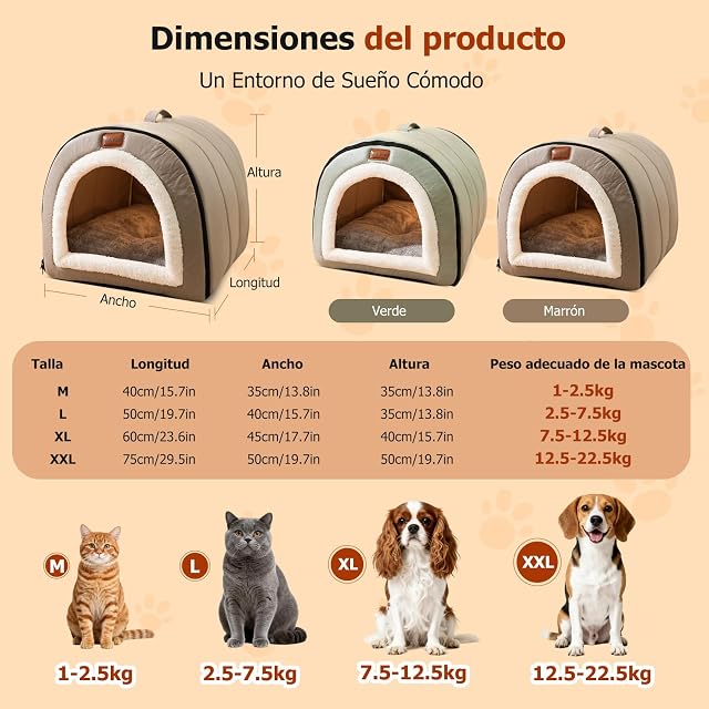 Foto 3 de 7 de PETCUTE Caseta para Mascotas 2 en 1,Cama Plegable para Perros,Cueva Relajante para Gatos con Cojín…