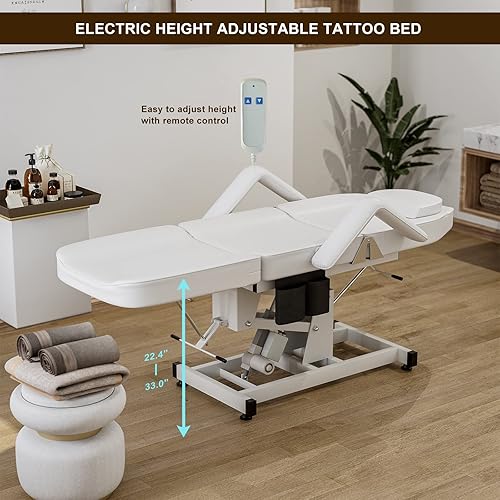 Miniatura 4 de Paddie Silla eléctrica ajustable para tatuaje con bolsillo de almacenamiento cama facial plegable para cliente esteticista extensión de pestañas de