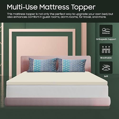 Miniatura 2 de Mattress Solution - Cubrecolchón de 2 pulgadas con espuma de alta densidad, almohadillas de cama transpirables para una relajación adecuada, cómodo,