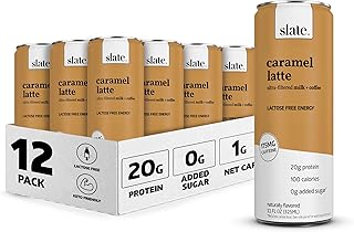 Slate Milk - High Protein Shake, Caramel Latte, 20g Protein, No Sugar Added, 175mg Caffeine, Lactose Free, Keto, All Natural (11 oz, 12-Pack)