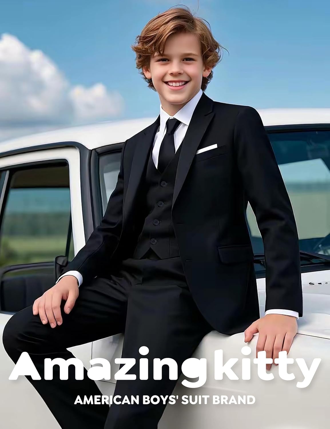 Boys' Formal Dresswear Suits Set, with Suspenders, Adjustable Waist - Image 4