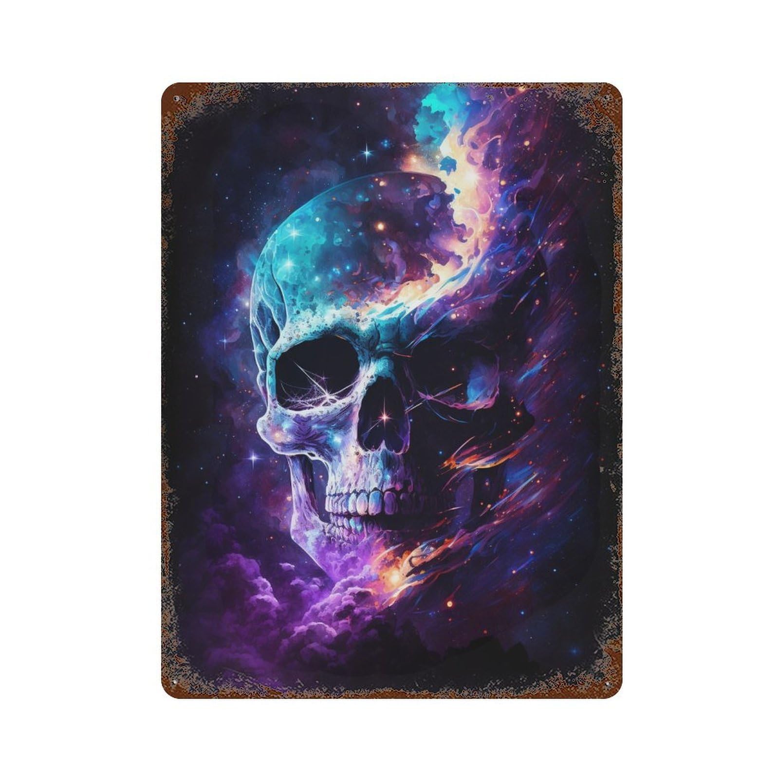Distressed Metal Wall Sign Cosmic Skull Art Print-7 15.7"x11.8", Old School Wall Decor for Bistro, Counter And Cafe Decor