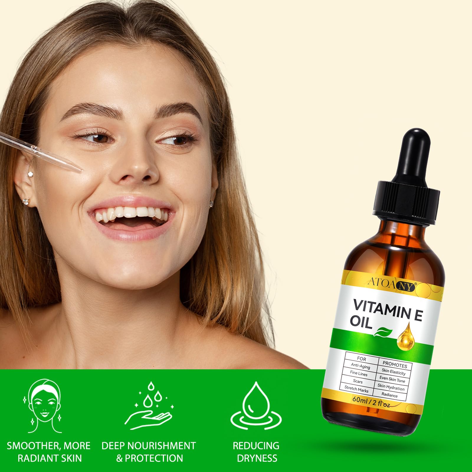 Vitamin E Oil 2 Fl Oz - Vitamin E Oil for Skin, Face, Hair, Body - for Dryness, Wrinkles, Scars & Stretch Marks, Moisturizing and Firming Skin
