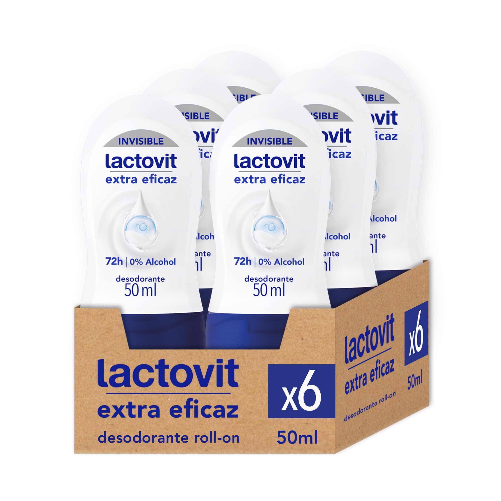 Lactovit - Bardzo skuteczny dezodorant dla mężczyzn, niewidzialny przeciw plamom, 0% alkohol, przeciw podrażnieniom i 48h skuteczności, dezodorant w rolce z białkiem wapniowym - opakowanie 6 x 50 ml