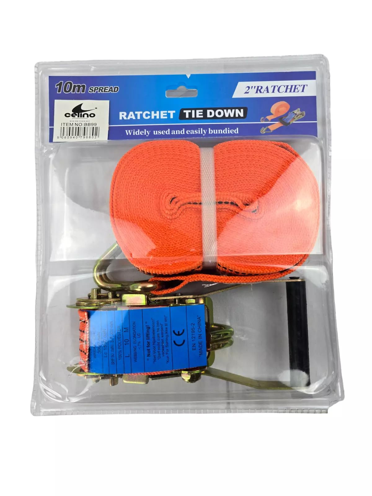 Ratchet Tie Down Straps Heavy Duty 50mm x 10m Lashing Cargo Luggage 3000kg, Orange - Image 3
