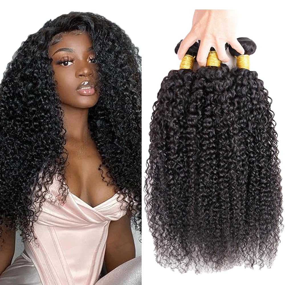 Human Hair Bundles Extensions de cheveux humains #1B Natural Black Color Curly Wave Echthaar Tressen Human Hair Extension 3 Bundles Totaling 300 Grams 12 14 16 Pouces