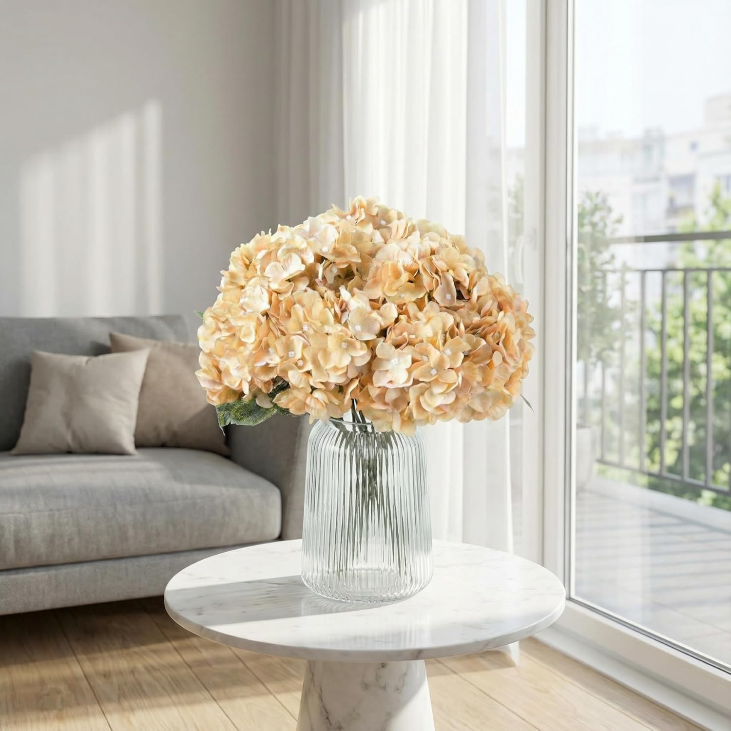 2Bouquets Artificial Fake Flowers Plants Silk Hydrangea Arrangements Wedding Bouquets Decorations Plastic Floral Home Kitchen Garden Party Festival Bar DIY (Cream,5 Flower Heads) - Image 6