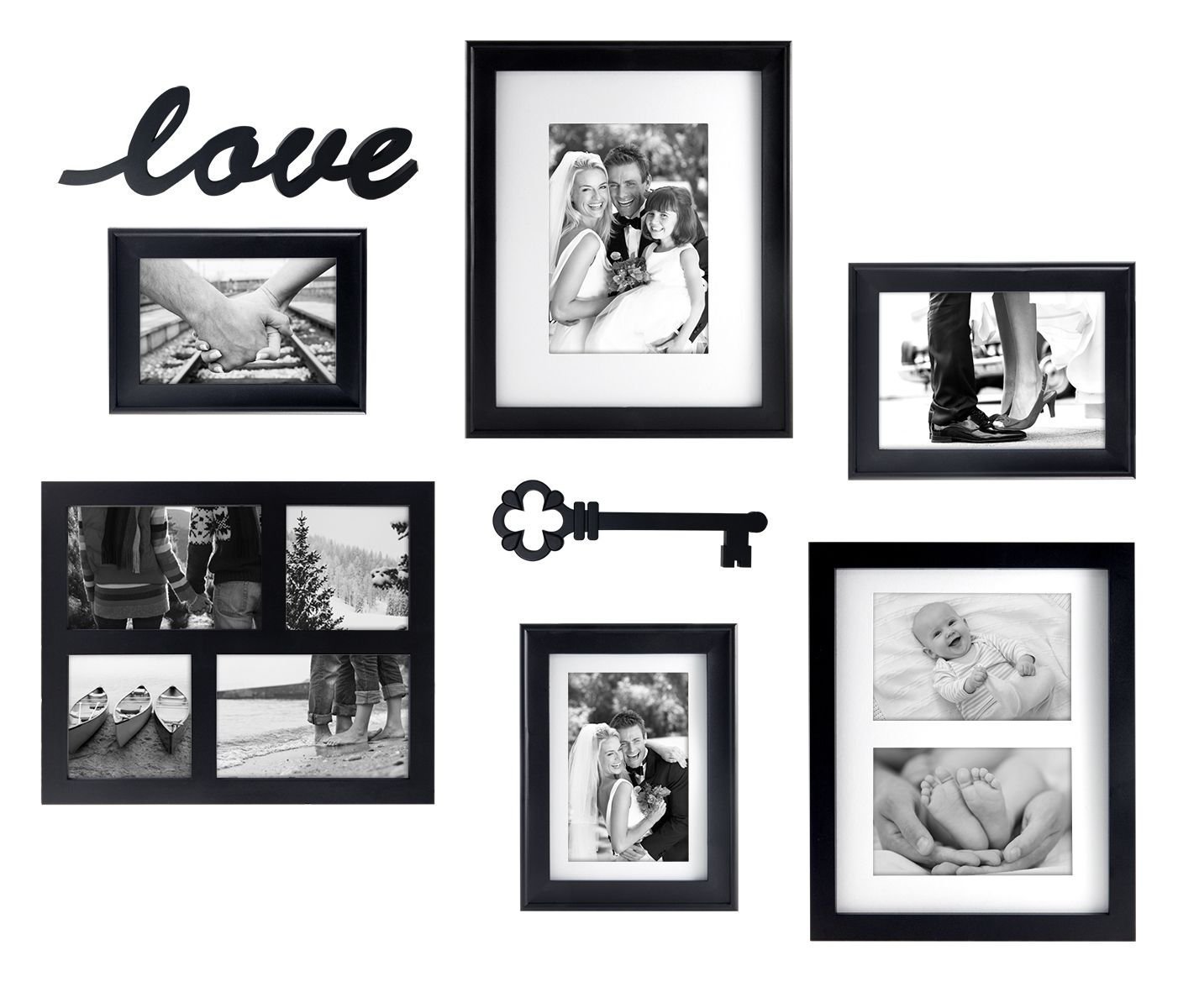 MCS 8 Piece Frame Set with Love and Key Plaques, Black