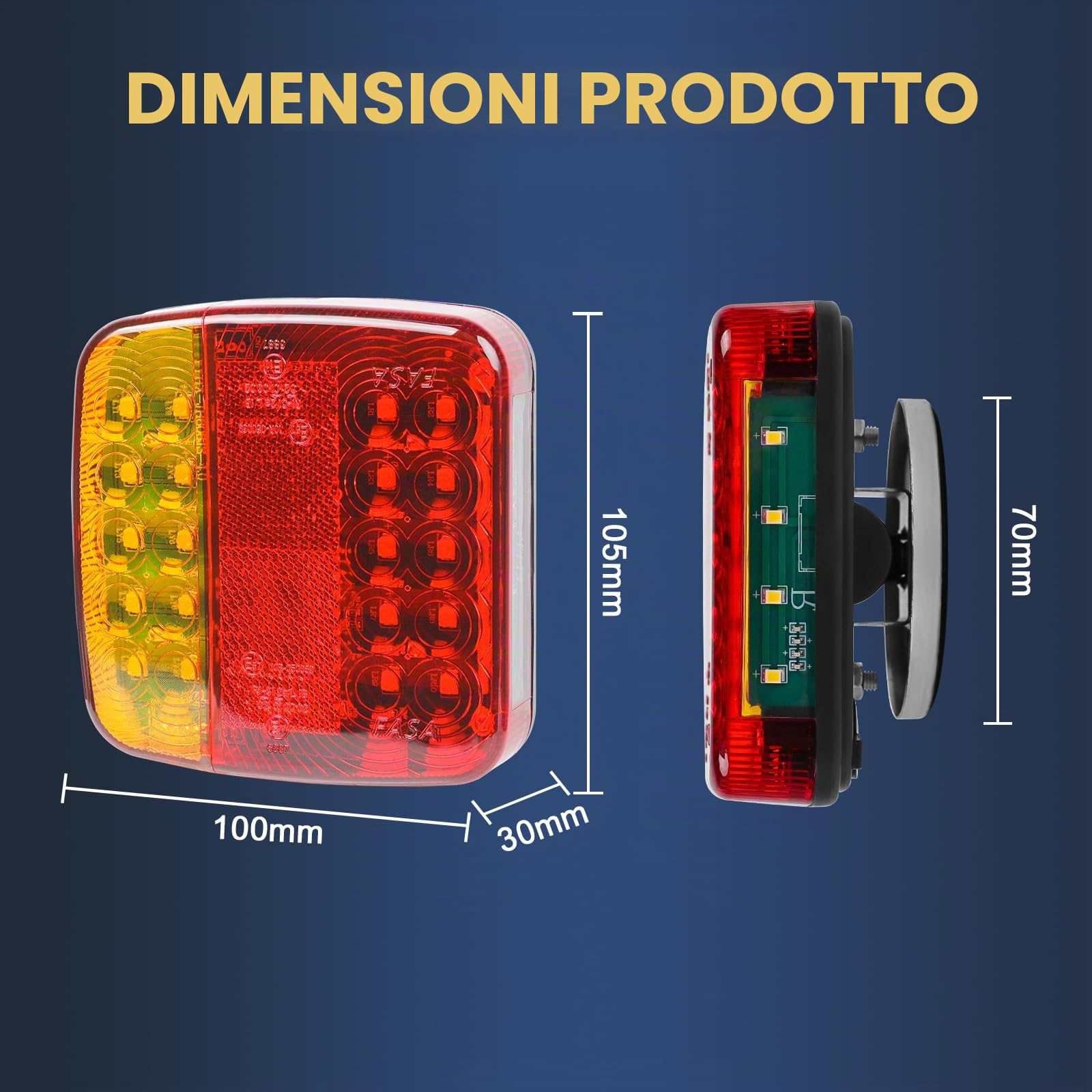LED Fanali posteriori rimorchio senza fili 12V magnetico kit Fanale posteriore wireless portatile per rimorchi auto, roulotte, veicoli agricoli, camper- ricaricabile, impermeabile, E11