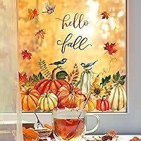 Vista 5 de Whaline 9 hojas de calcomanías coloridas de doble cara para ventana de otoño, Acción de Gracias, pájaro, calabaza, hoja de arce, calcomanías