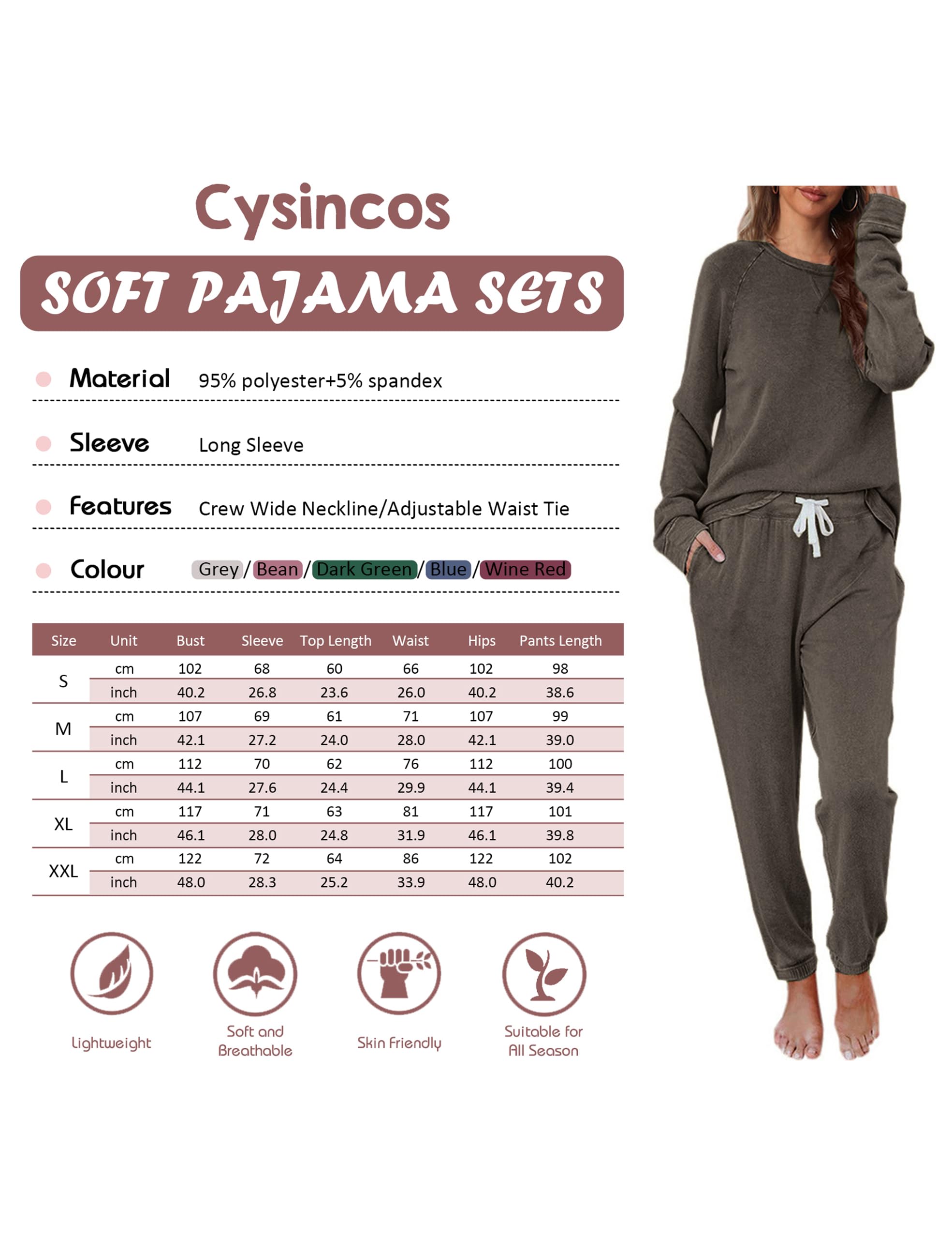 Cysincos Womens Sweatsuits 2 Piece Outfit Sweatpants Loungewear Jogger Pajama Set Long Sleeve Pullover Drawstring Pants
