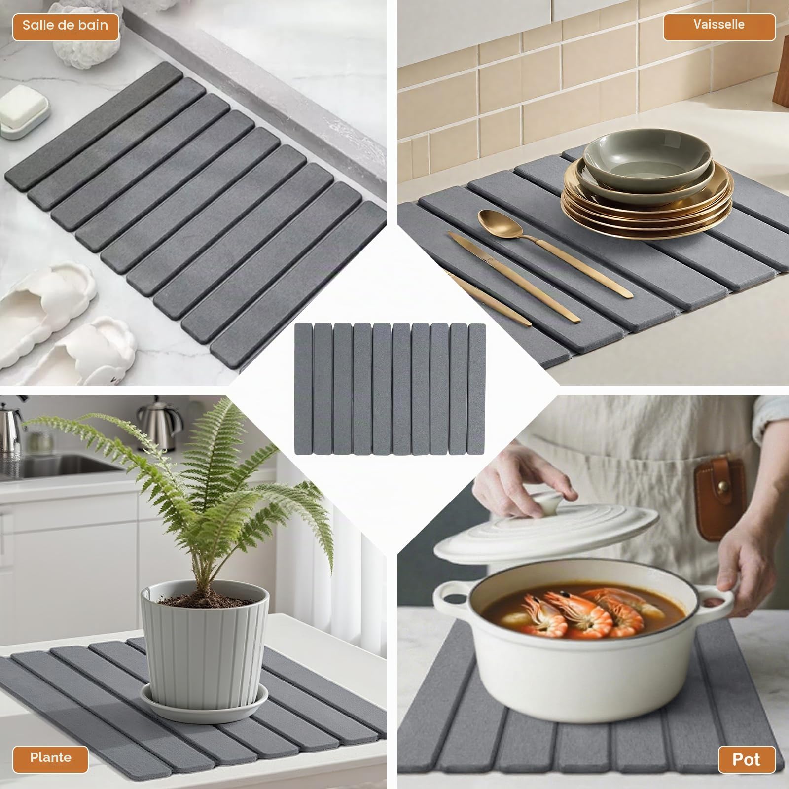 Tapis d'égouttoir à vaisselle absorbant l'eau de cuisine 60 x 40 cm - Résistant à la chaleur - Séchage rapide pour cuisine (60 x 40 cm)