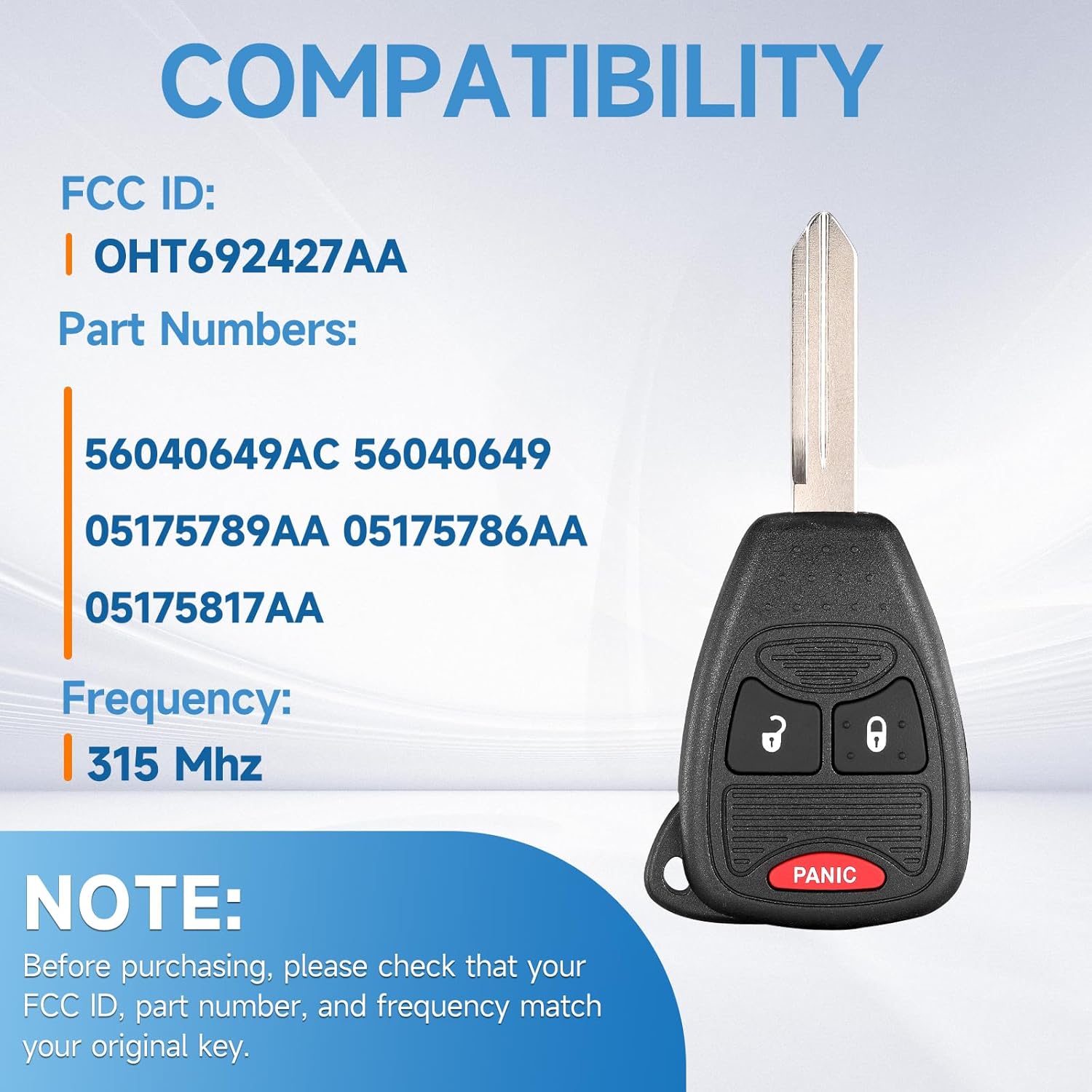 2 PCS Key Fob Replacement Fits for Dodge Ram 1500 2500 3500 2006 2007 2008 Durango Charger Jeep Wrangler Patriot Grand Cherokee Compass Commander Chrysler 200 300 Car Keyless Entry Remote OHT692427AA - Image 3