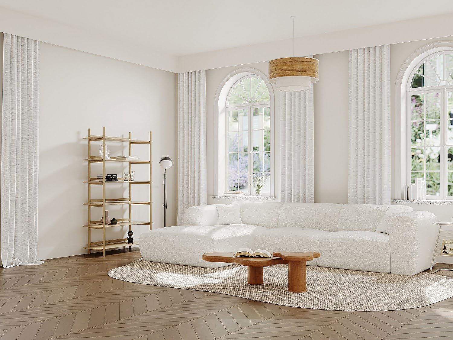 Vente-unique - Ecksofa - Ecke Links - Bouclé-Stoff - Weiß - POGNI
