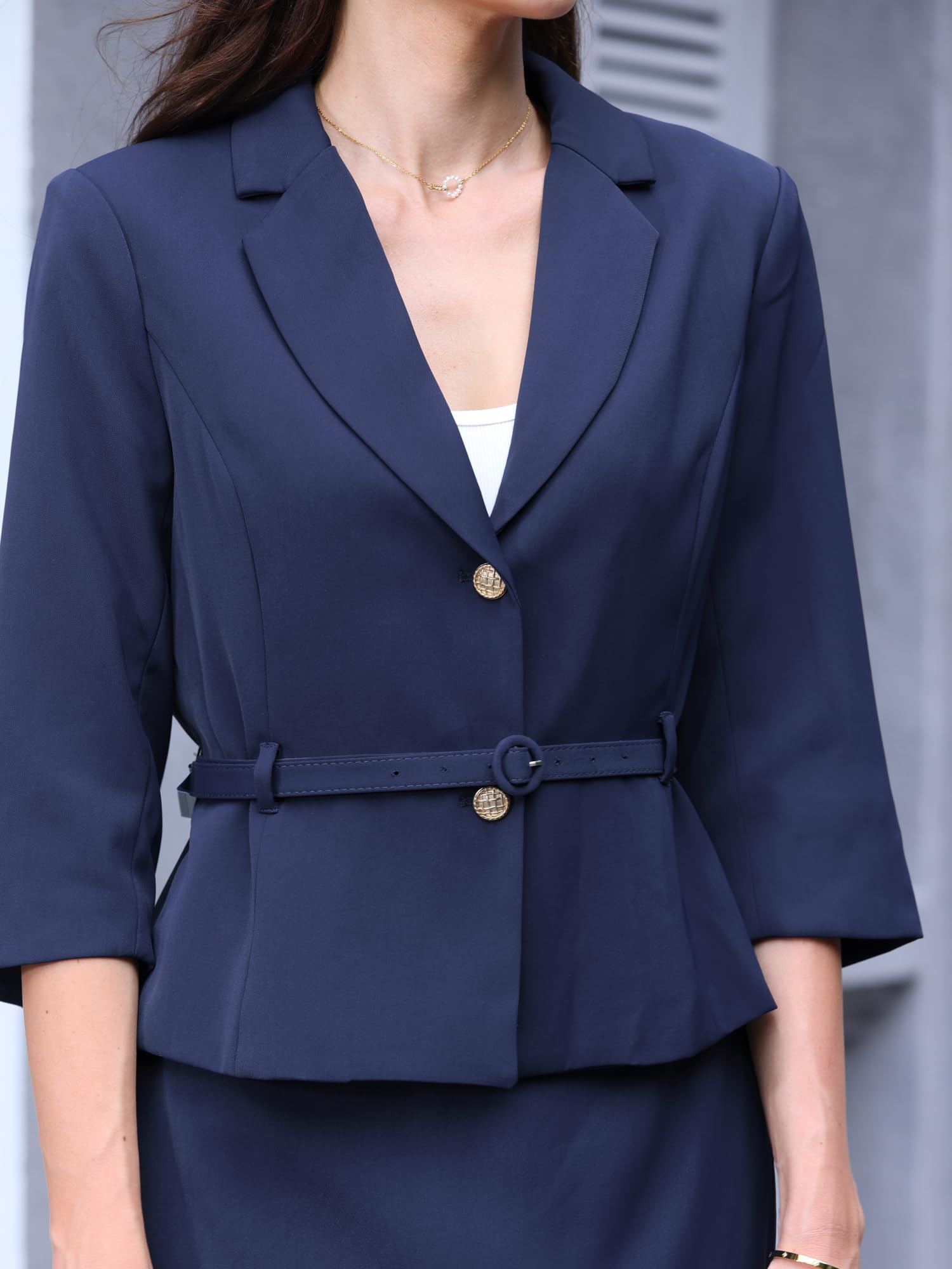 Hobemty Ensemble 2 Pièces pour Femme Blazer à Manches 3/4 avec Ceinture et Jupe Courte Crayon
