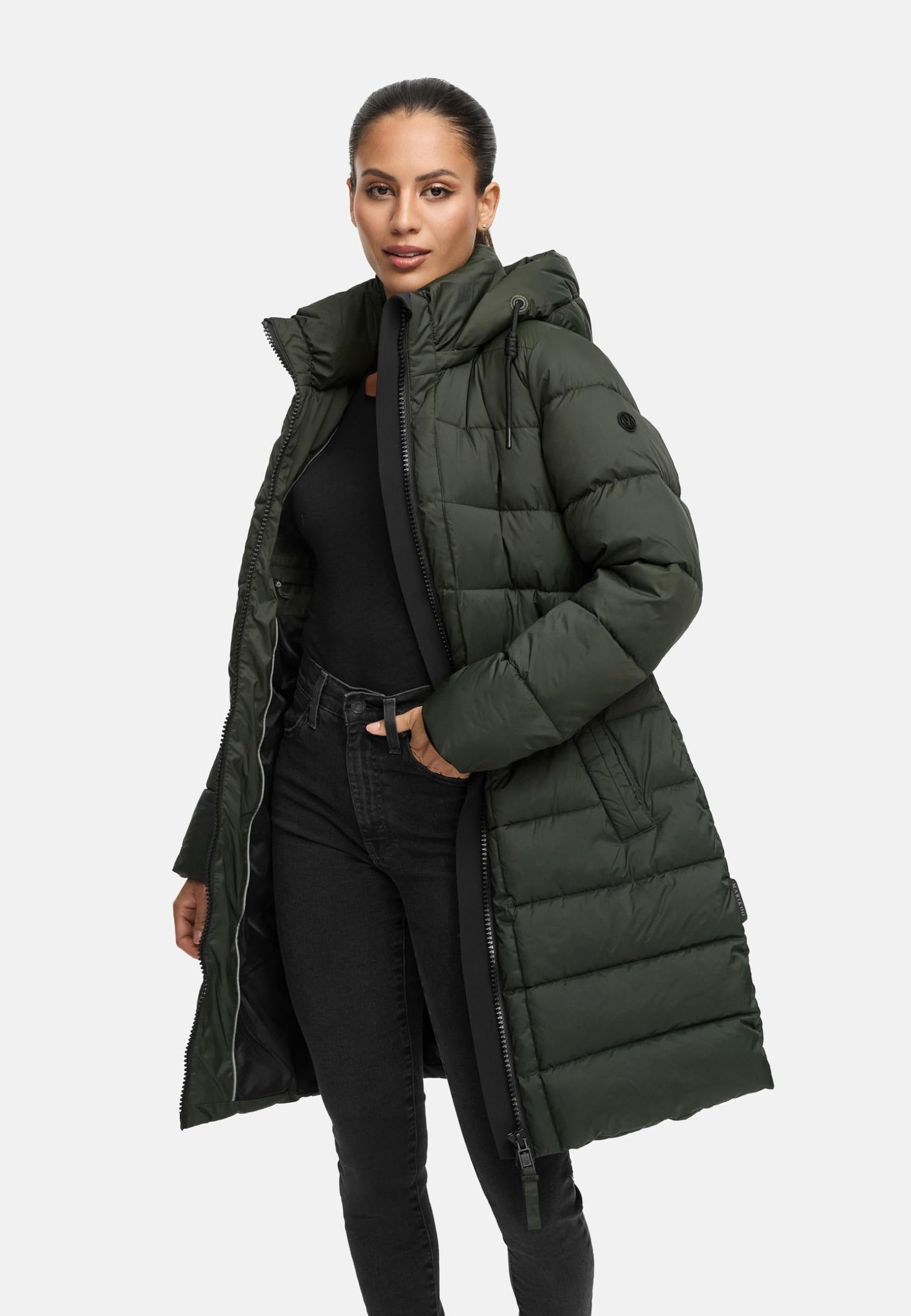 MARIKOO Abrigo largo de invierno para mujer, abrigo acolchado cálido con capucha extraíble, bolsillos fríos 16 S-3XL