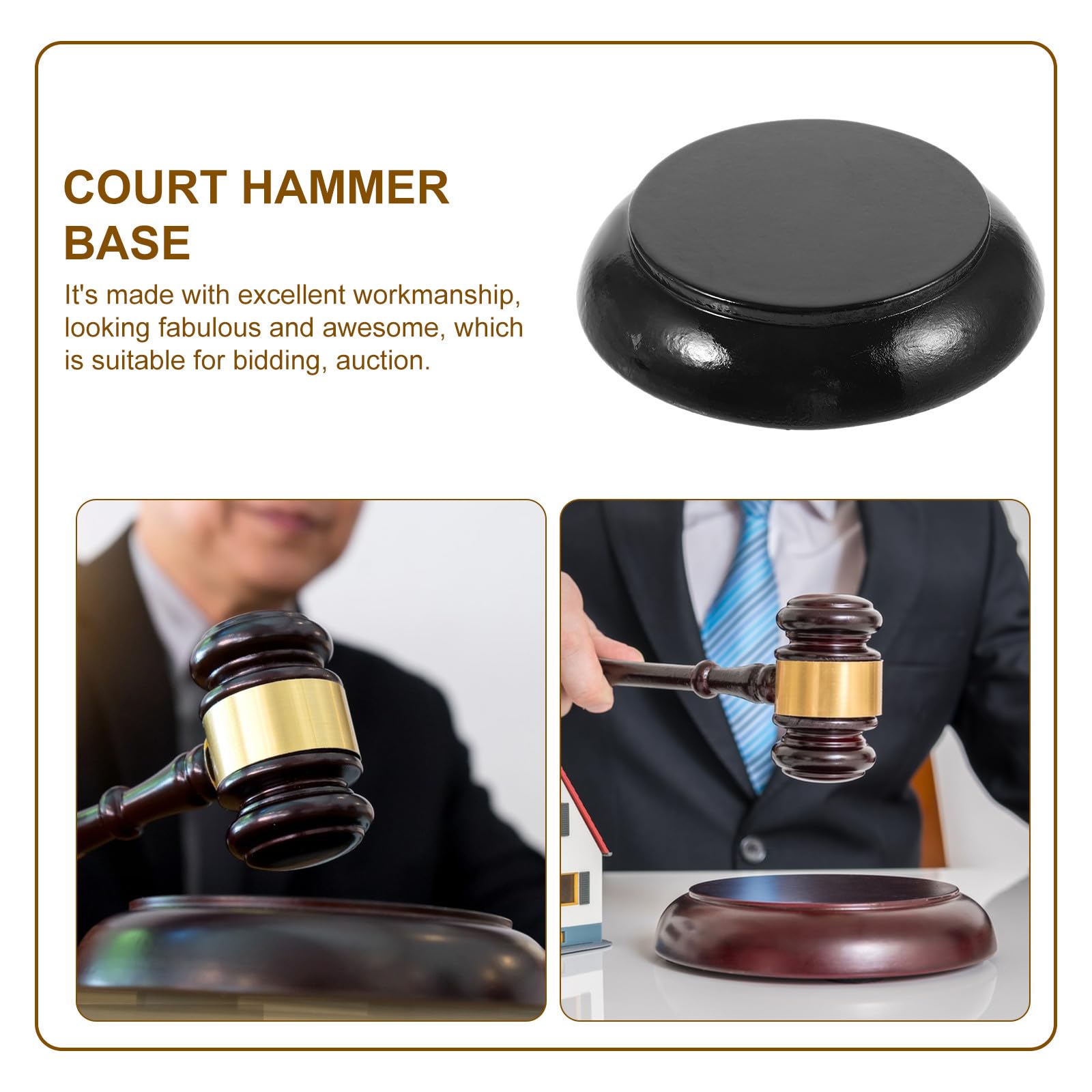 Operitacx Support de Marteau de Juge en Bois Socle Rond Robuste, Base Antibruit pour Maillet de Tribunal, Accessoire de Bureau pour Commissaire-Priseur et Juge, pour Salles D’Audience et