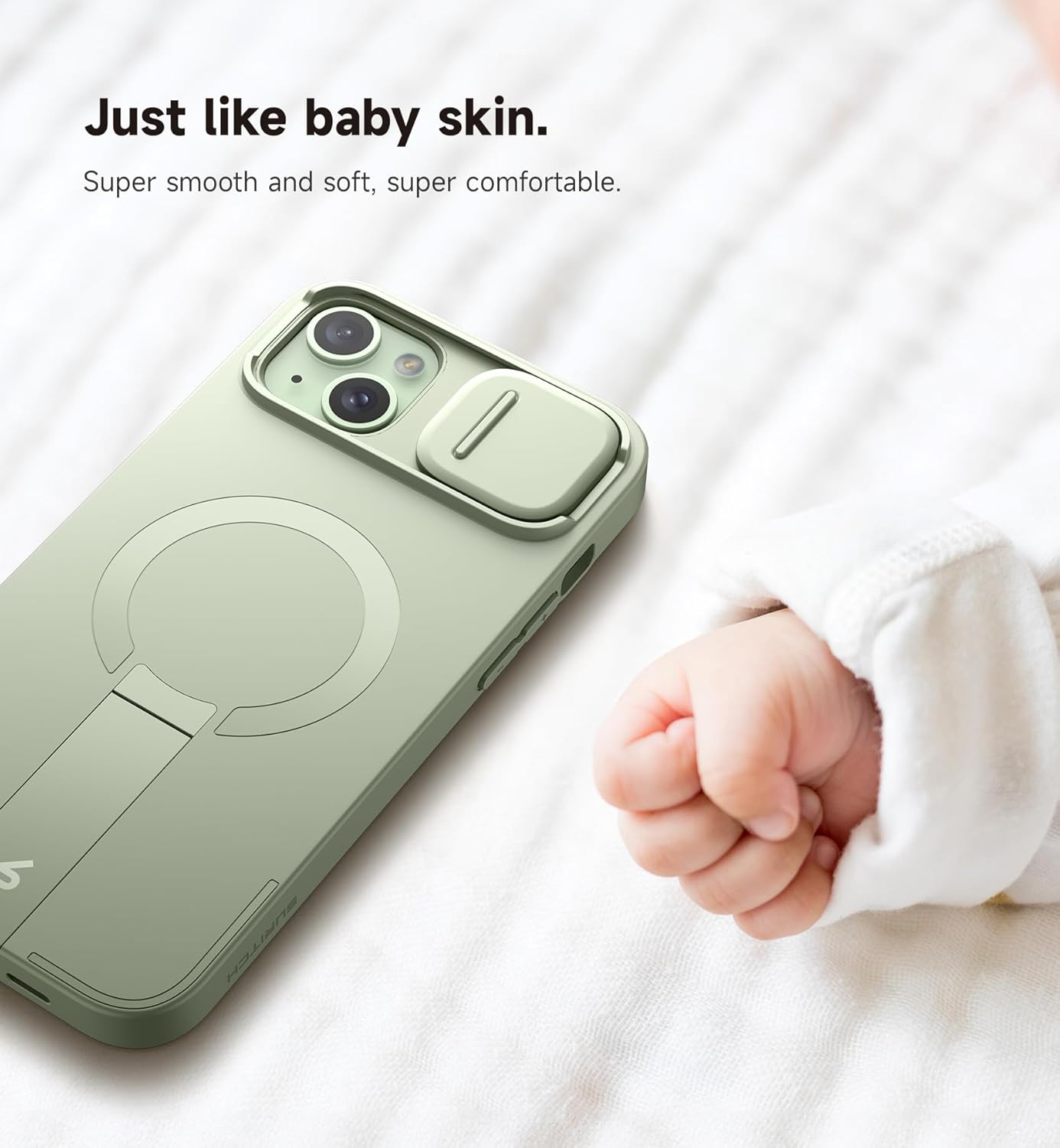 SURITCH for iPhone 14 Plus/15 Plus Case with Magnetic Camera Slide Cover and Adjustable Kickstand, Compatible with MagSafe, Shockproof Bumper Case Slim Protective Cover 6.7 Inch, Green - Image 6