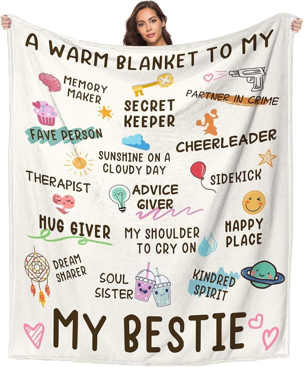 Twirush Women's White Bestie Gifts For Blanket For Best Friend, 150 * 130Cm, Gifts For Best Friends Bestie Throw Blanket, Friendship Gift, Birthday Gifts For Best Friend Bff, Sister