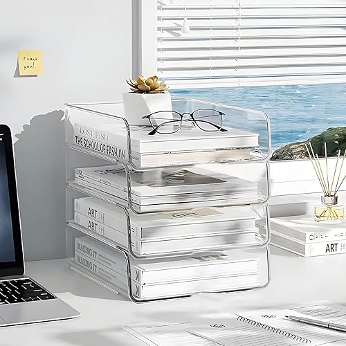 Miniatura 5 de Organizador de papel de 4 niveles para escritorio, organizador de escritorio apilable, bandeja de papel, ideal para suministros de oficina,