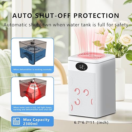 Miniatura 8 de Deshumidificadores para el hogar, deshumidificadores portátiles de 78 onzas para baño, dormitorio, sótano, RV con apagado automático, temporizador,
